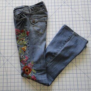 Zana Di Jeans Embroidered  Flowers Butterfly Low Rise sz 1 Junior 26x32 Blue